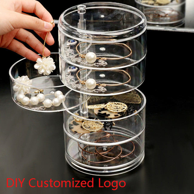 Acrylic Round Jewelry Organizer Plastic Clear Jewelry Storage Box Hign  Quality Jewelry Case Earring/Necklace Ring